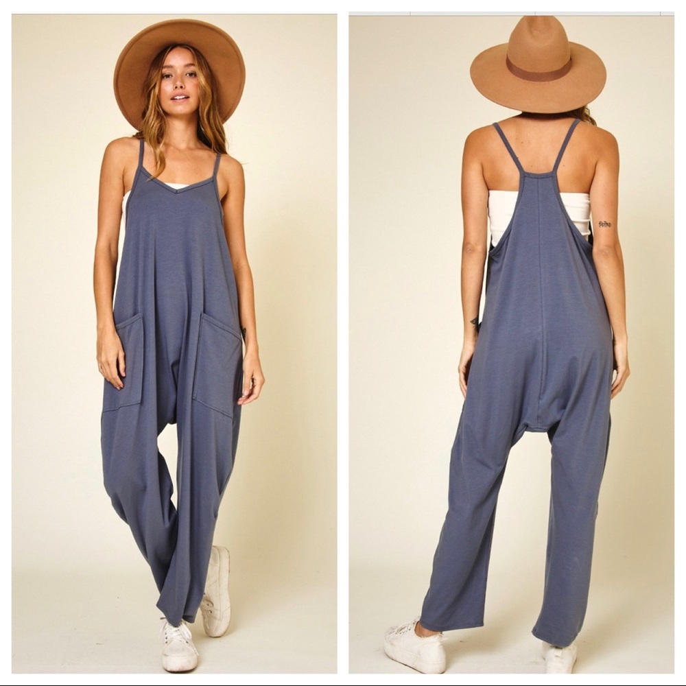 Jamie Dark Grey V neck Front Pockets Jumpsuit - Picture 3 of 4